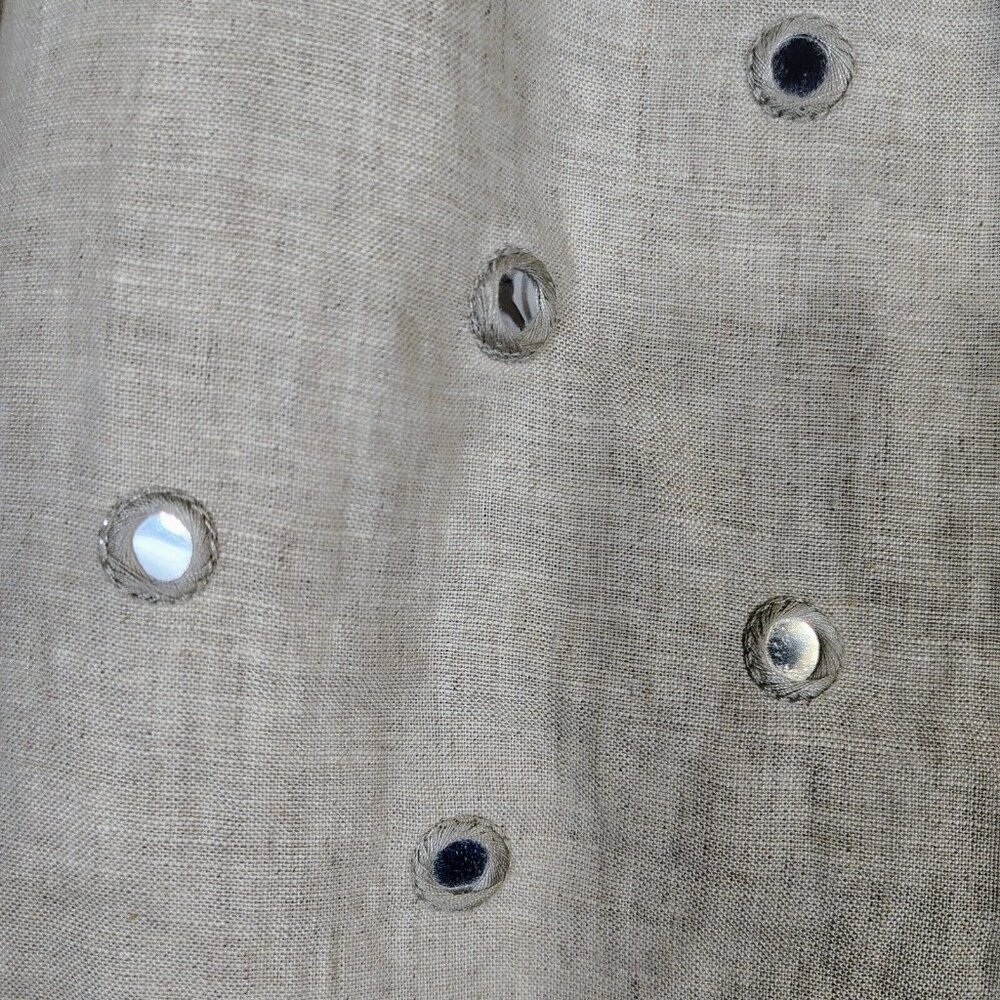 Michael Kors Top Women's Large Tan 100% Linen Sequence Mirror Work Tunic Coastal - Picture 4 of 12